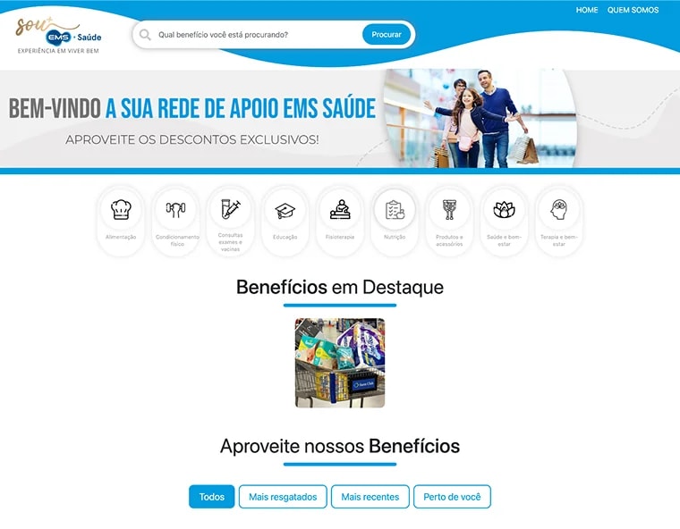 Tela da plataforma da Rede de Apoio EMS Saúde